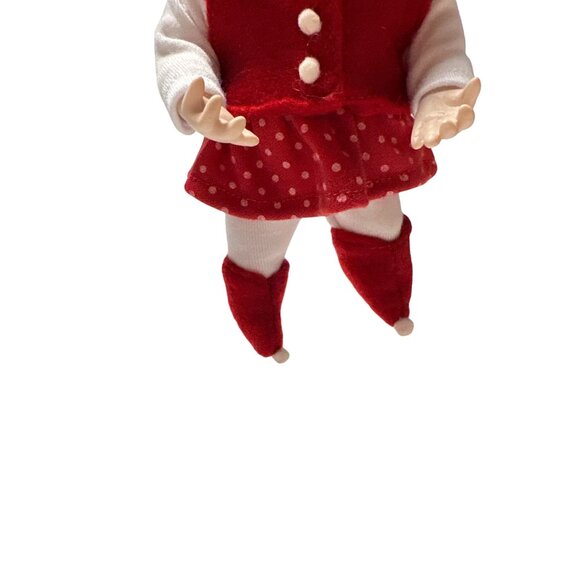 Vintage Porcelain Doll Ornament With Red Polka Dot Dress & White Tights - Picture 2 of 9